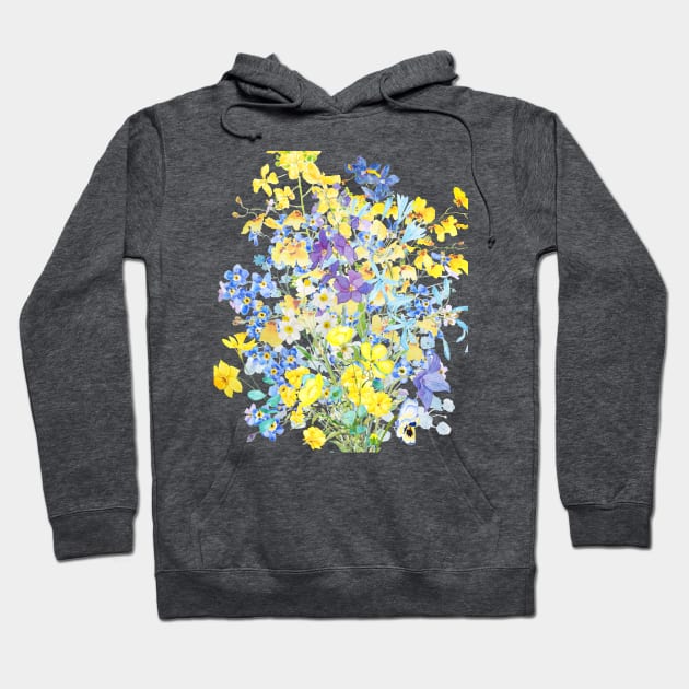 yellow blue purple flowers watercolor pattern Hoodie by colorandcolor